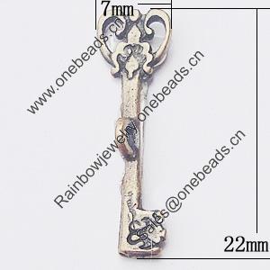Pendant, Zinc Alloy Jewelry Findings, Key 7x22mm, Sold by Bag