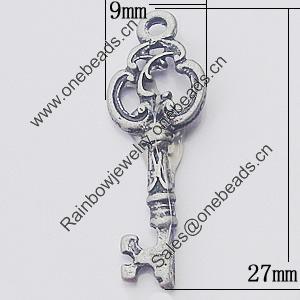 Pendant, Zinc Alloy Jewelry Findings, Key 9x27mm, Sold by Bag