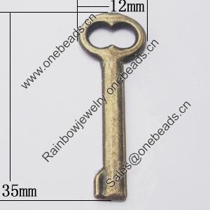 Pendant, Zinc Alloy Jewelry Findings, Key 12x35mm, Sold by Bag