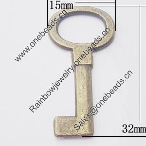 Pendant, Zinc Alloy Jewelry Findings, Key 15x32mm, Sold by Bag