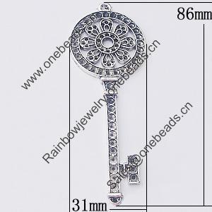 Pendant, Zinc Alloy Jewelry Findings, Key 31x86mm, Sold by Bag