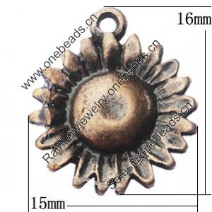 Pendant, Zinc Alloy Jewelry Findings, Flower 15x16mm, Sold by Bag