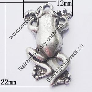 Pendant, Zinc Alloy Jewelry Findings, Frog 12x22mm, Sold by Bag