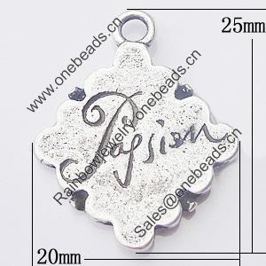 Pendant, Zinc Alloy Jewelry Findings, 20x25mm, Sold by Bag