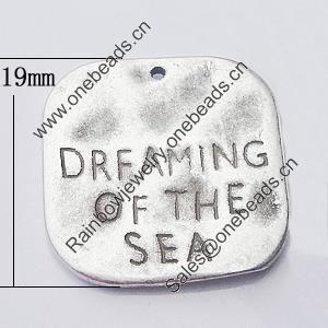 Pendant, Zinc Alloy Jewelry Findings, Square 19mm, Sold by Bag