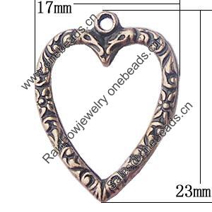 Pendant, Zinc Alloy Jewelry Findings, Hollow Heart 17x23mm, Sold by Bag