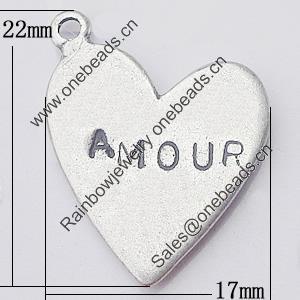 Pendant, Zinc Alloy Jewelry Findings, Hollow Heart 17x22mm, Sold by Bag