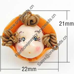Fimo(Polymer Clay) Beads, Handmade, 22x21x25mm, Hole:Approx 2mm, Sold by PC