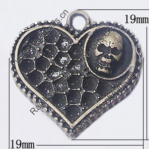 Pendant, Zinc Alloy Jewelry Findings, Heart 19x19mm, Sold by Bag