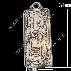 Pendant, Zinc Alloy Jewelry Findings, 14x34mm, Sold by Bag