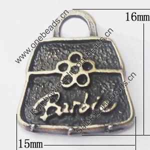 Pendant, Zinc Alloy Jewelry Findings, Bag 15x16mm, Sold by Bag