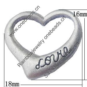 Pendant, Zinc Alloy Jewelry Findings, Hollow Heart 18x16mm, Sold by Bag