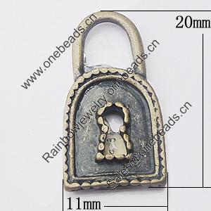 Pendant, Zinc Alloy Jewelry Findings, Lock 11x20mm, Sold by Bag