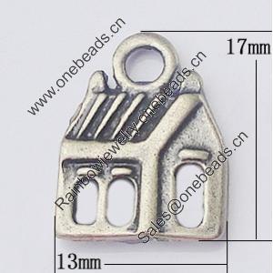 Pendant, Zinc Alloy Jewelry Findings, House 13x17mm, Sold by Bag