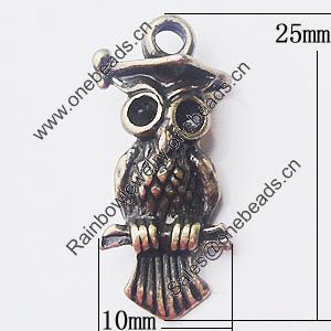 Pendant, Zinc Alloy Jewelry Findings, Owl 10x25mm, Sold by Bag