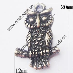 Pendant, Zinc Alloy Jewelry Findings, Owl 12x20mm, Sold by Bag