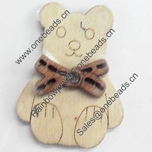 Wood Cabochons, No-Hole Jewelry findings, Bear, 27x34mm, Sold by PC
