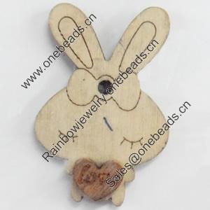 Wood Cabochons, No-Hole Jewelry findings, Rabbit, 27x40mm, Sold by PC