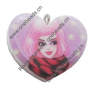 Resin Pendant, No-Hole Jewelry findings, Heart 27x24mm, Sold by Bag