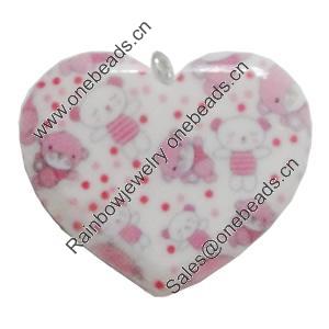 Resin Pendant, Heart 27x24mm, Sold by Bag