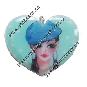 Resin Pendant, Heart 27x24mm, Sold by Bag