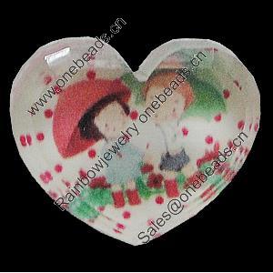 Resin Cabochons, No-Hole Jewelry findings, Heart 28x24mm, Sold by Bag