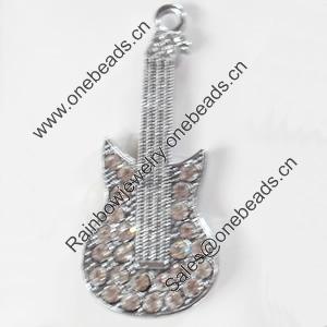 Zinc Alloy Charm/Pendant with Crystal, guitar, 21x52mm, Sold by PC