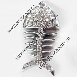 Zinc Alloy Charm/Pendant with Crystal, 27x53mm, Sold by PC