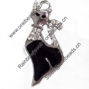 Zinc Alloy Charm/Pendant with Crystal, 16x44mm, Sold by PC