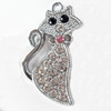Zinc Alloy Charm/Pendant with Crystal, 20x43mm, Sold by PC