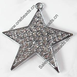 Zinc Alloy Charm/Pendant with Crystal, Star, 45x47mm, Sold by PC