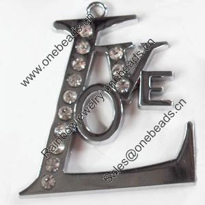 Zinc Alloy Charm/Pendant with Crystal, 39x45mm, Sold by PC