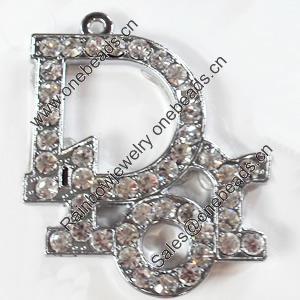 Zinc Alloy Charm/Pendant with Crystal, 42x52mm, Sold by PC