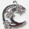 Zinc Alloy Charm/Pendant with Crystal, Moon, 32x40mm, Sold by PC