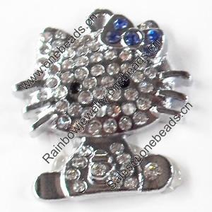 Zinc Alloy Charm/Pendant with Crystal, Cat, 25x28mm, Sold by PC