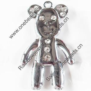 Zinc Alloy Charm/Pendant with Crystal, 27x48mm, Sold by PC