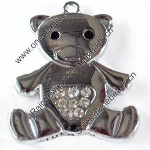 Zinc Alloy Charm/Pendant with Crystal, Bear, 36x43mm, Sold by PC