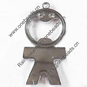 Zinc Alloy Charm/Pendant with Crystal, 25x50mm, Sold by PC