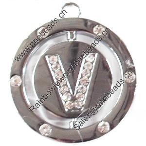 Zinc Alloy Charm/Pendant with Crystal, 37x42mm, Sold by PC