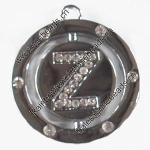 Zinc Alloy Charm/Pendant with Crystal, 37x42mm, Sold by PC