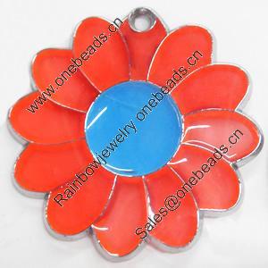 Zinc Alloy Enamel Pendant, Flower, 49x50mm, Sold by PC