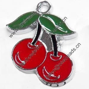 Zinc Alloy Enamel Pendant, cherry, 18x25mm, Sold by PC