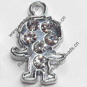 Zinc Alloy Charm/Pendant with Crystal, 11x17mm, Sold by PC