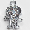 Zinc Alloy Charm/Pendant with Crystal, 11x17mm, Sold by PC