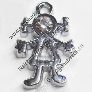 Zinc Alloy Charm/Pendant with Crystal, 11x17mm, Sold by PC
