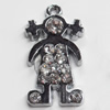 Zinc Alloy Charm/Pendant with Crystal, 13x26mm, Sold by PC