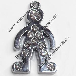 Zinc Alloy Charm/Pendant with Crystal, 15x26mm, Sold by PC