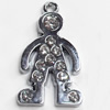 Zinc Alloy Charm/Pendant with Crystal, 15x26mm, Sold by PC