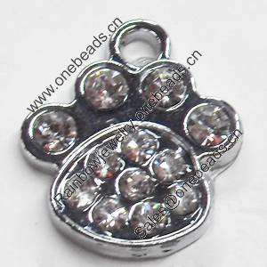 Zinc Alloy Charm/Pendant with Crystal, 15x18mm, Sold by PC