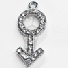 Zinc Alloy Charm/Pendant with Crystal, 12x27mm, Sold by PC